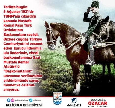 Başkan Özacar’dan Başkomutan Atatürk Mesajı