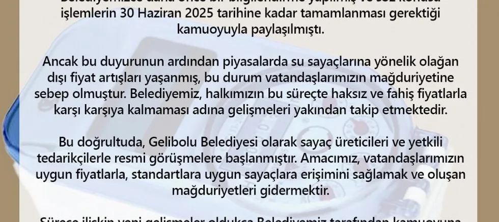 Belediyeden Su Sayacı Değişimi Hakkında Duyuru