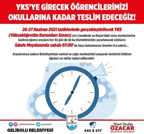 Belediyeden YKS’ye Girecek Öğrencilere Duyuru