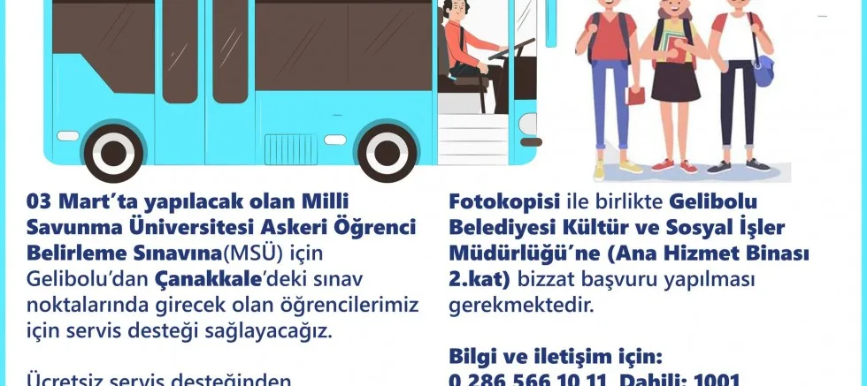MSÜ Sınavına Girecek Öğrencilere Ücretsiz Ulaşım Desteği