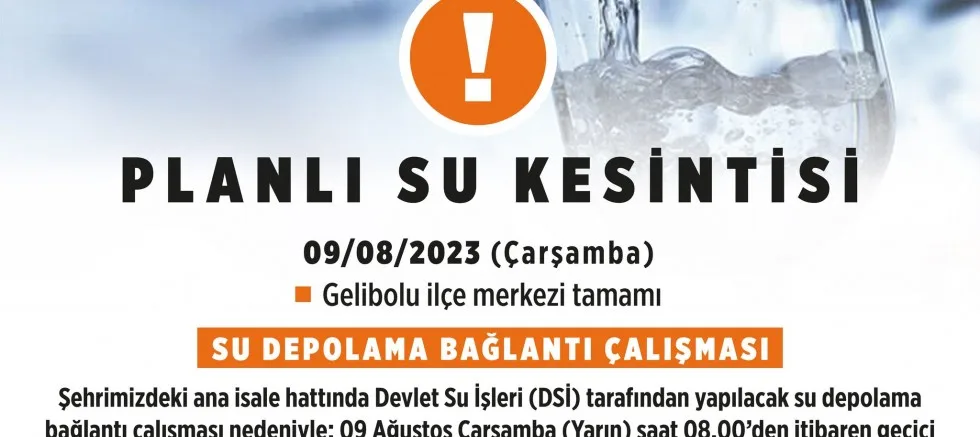 Planlı Su Kesintisi Yapılacak